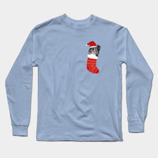 Sheltie Dog with Santa Hat inside Christmas Sock Long Sleeve T-Shirt